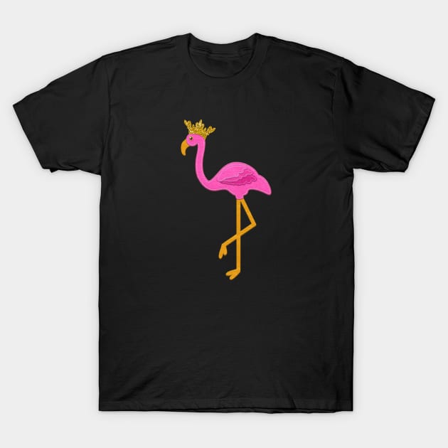 Pink Flamingo Felt Style Gold Glitter Crown | Cherie's Art(c)2020 T-Shirt by CheriesArt